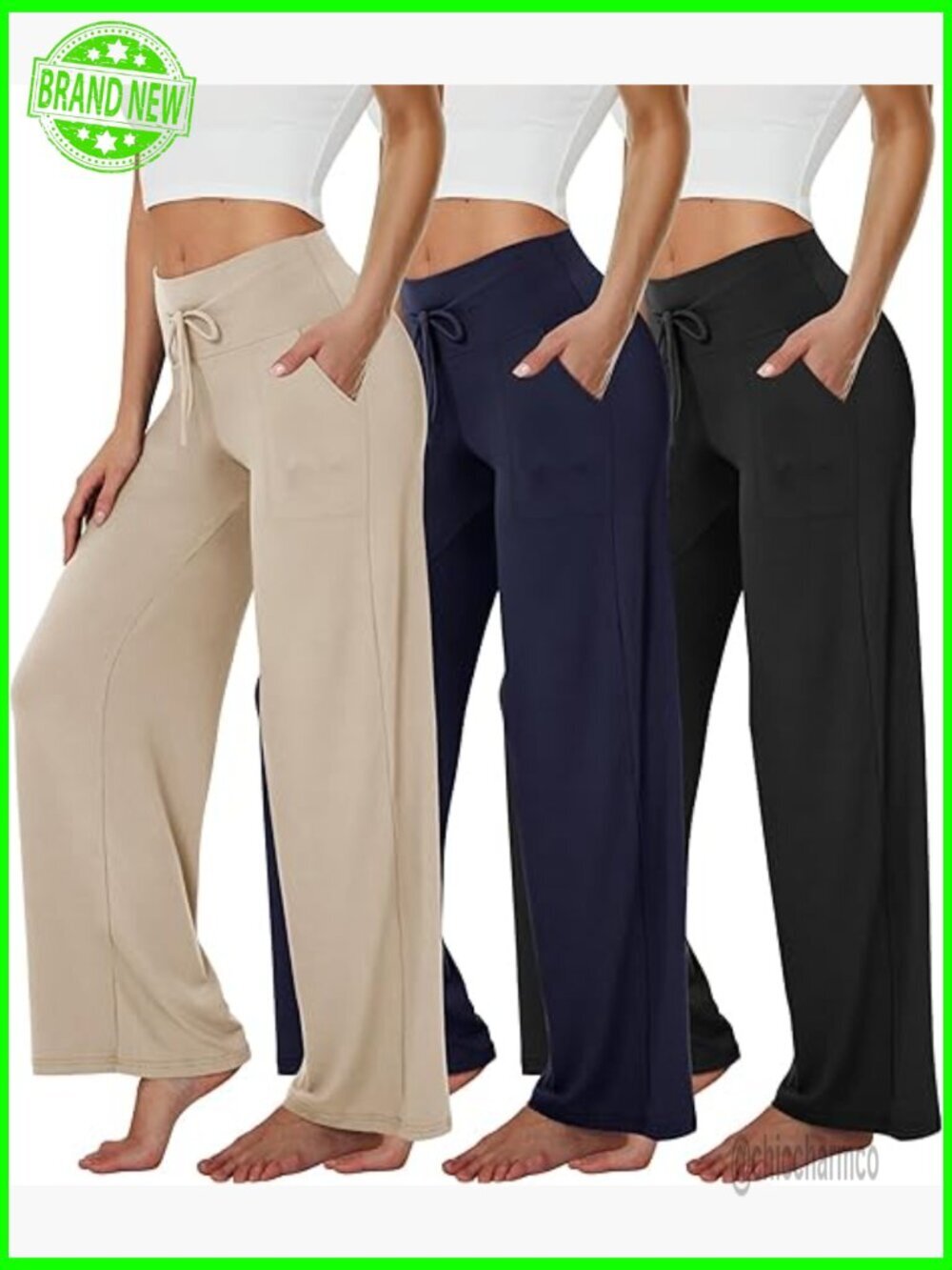 3 Pack Wide Leg Yoga Pants High Waist with Pockets Soft Stretch Fabric